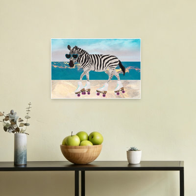 Stylish Zebra Beach Fun Abstract Retro Zebra Beach Landscape Wall Art Print 1 Piece Wrapped Canvas Wall Art