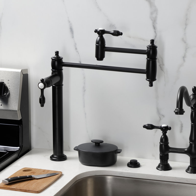 Kingston Brass Tudor Two-Handle 1-Hole Deck Mount Pot Filler Faucet, Matte Black