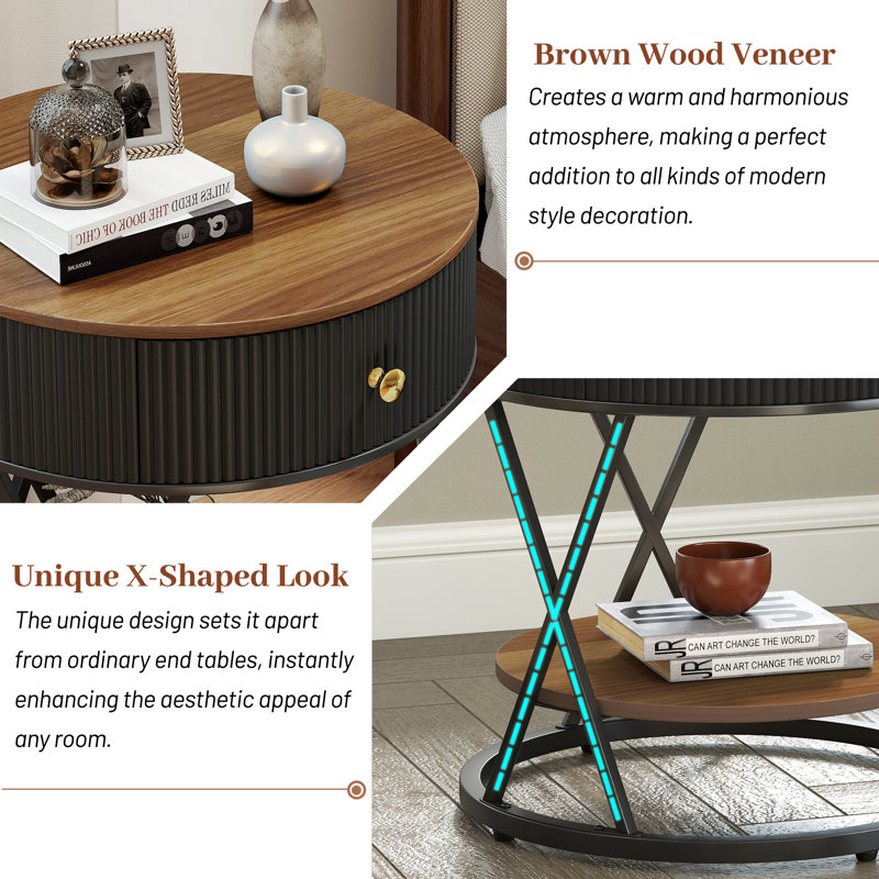 Nightstand Set Of 2, Modern Bedside Table With Drawer And Shelf, Brown