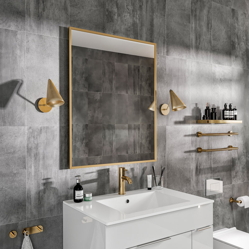 Eviva Black 24" x 30" Rectangular Black Metal Framed Mirror, 30" x 24', Gold