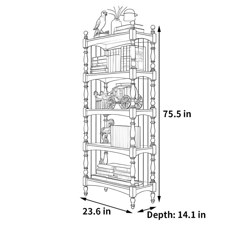 Bibliothèque pratique haut de gamme, Brun, (5 tablettes) H 75,5 po x l 23,6 po x P 14,1 po