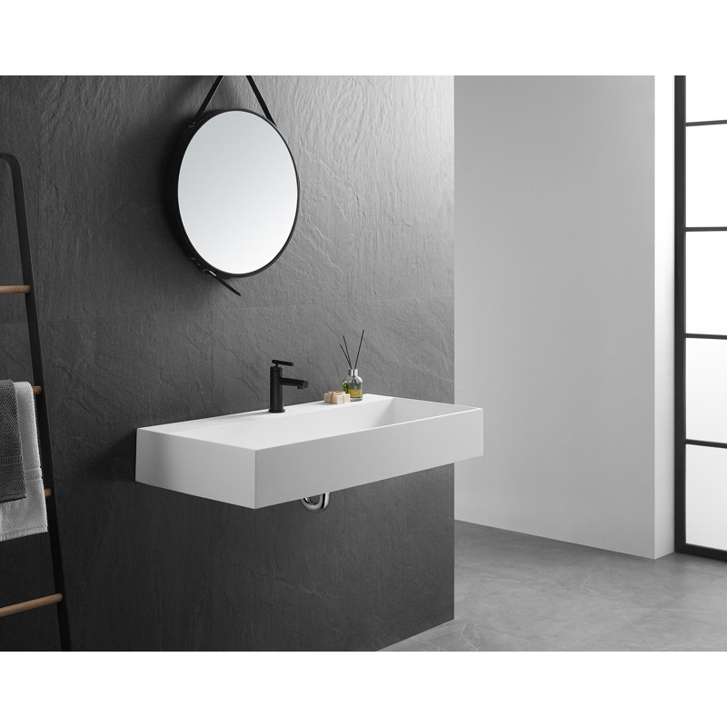 Wall-Mount Install or On Countertop Bathroom Sink 47 in. with Single Faucet Hole, White