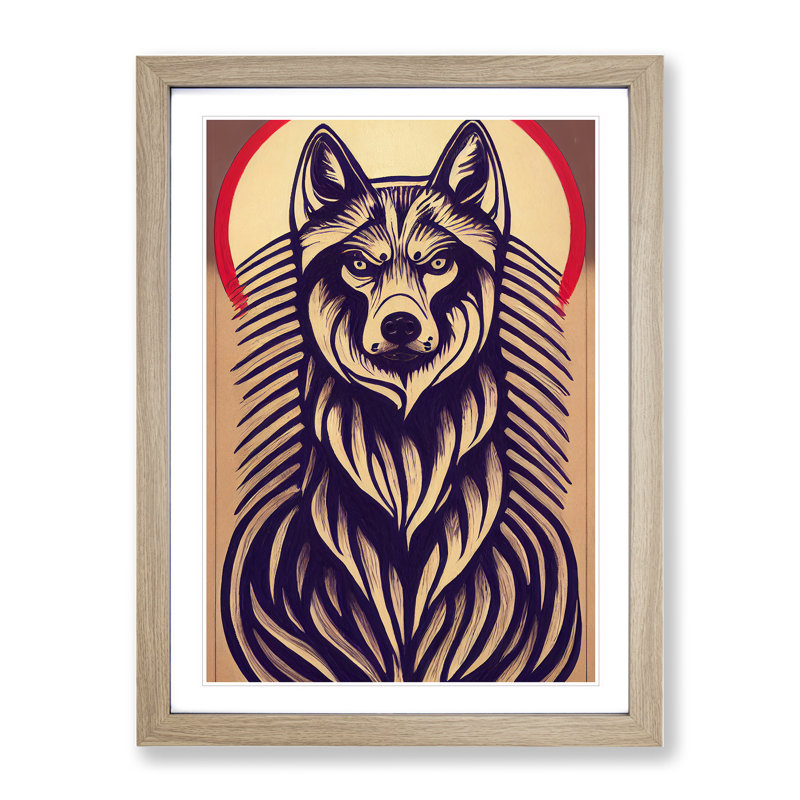 Abstract Wolf Art No.2 - Framed Print, 46cm H x 34cm W x 2cm D, Oak