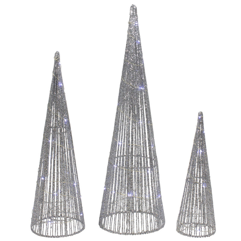Décoration de Noël d'extérieur cône scintillant à DEL 23,5 po, Argent