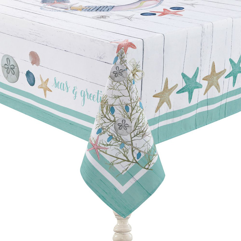 Coastal Christmas Geometric Tablecloth, 84" L x 70" W