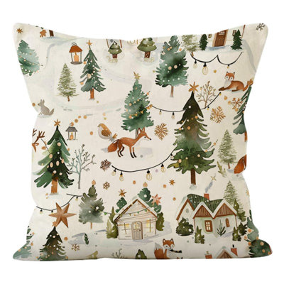 Winter Christmas Tree Pillowcase  Snowman  Print Pillowcase Holiday Sofa Decoration Cushion Cover
