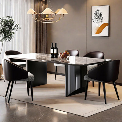 Modern simple rectangular marble dining table set