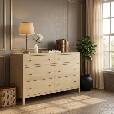 Fully Assembled 63'' W Natural Solid Wood Dresser With 4 Drawers And 2 Flip-Down Storage Compartments