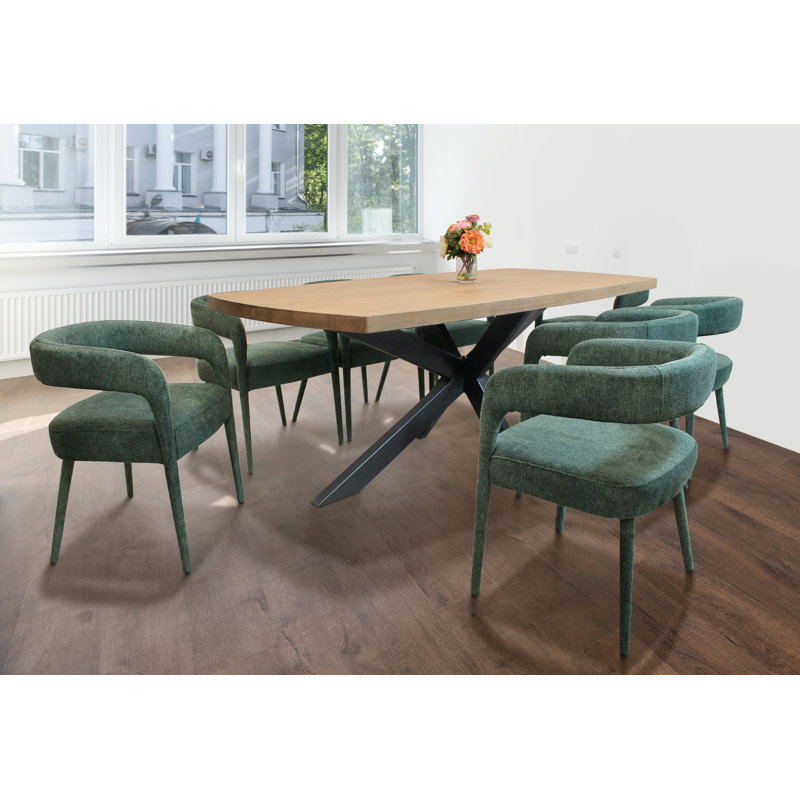 Logan Set With 82" Dining Table And Galway Teal Side Chairs, 9 Pieces: Table, 8 Chairs