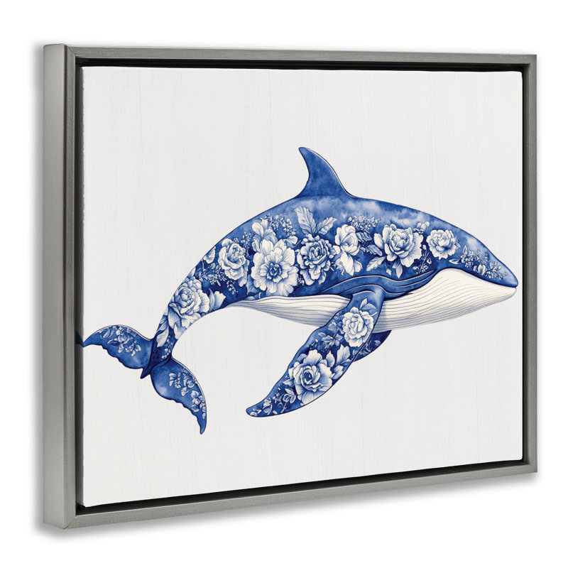 Cadre flottant Floral Toile Whale, Cadre flottant gris lustré, H 17 po x l 21 po