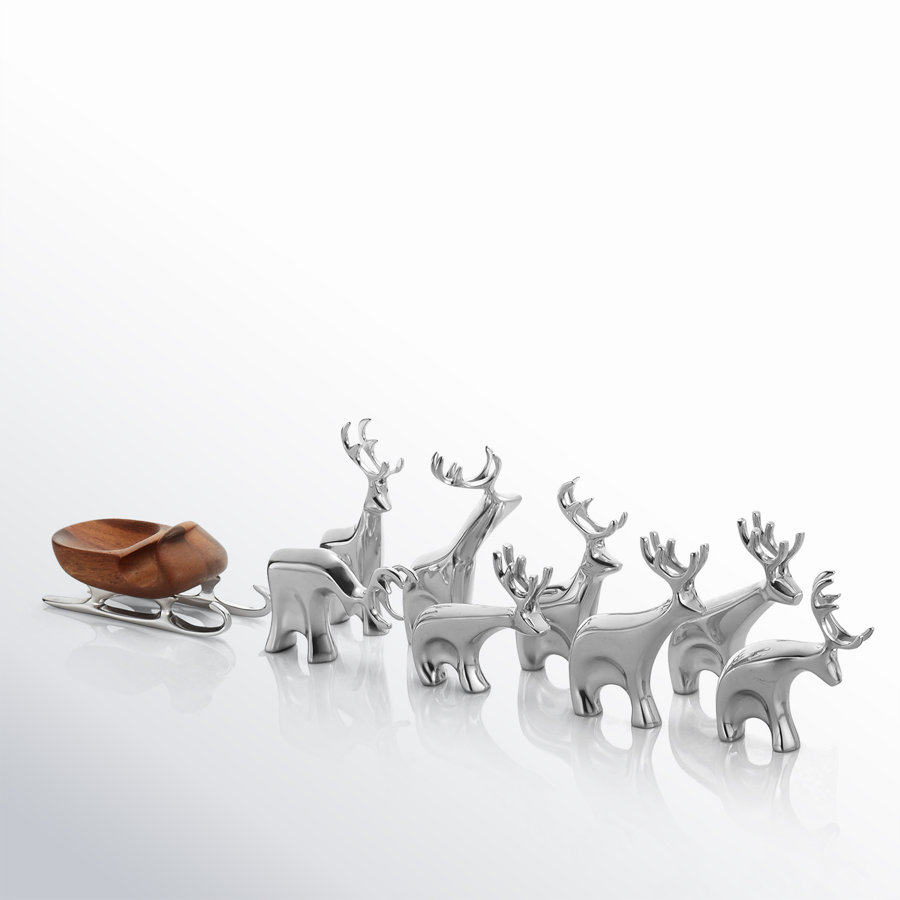 Nambe Mini Santa'S Reindeer 9 Pc Set