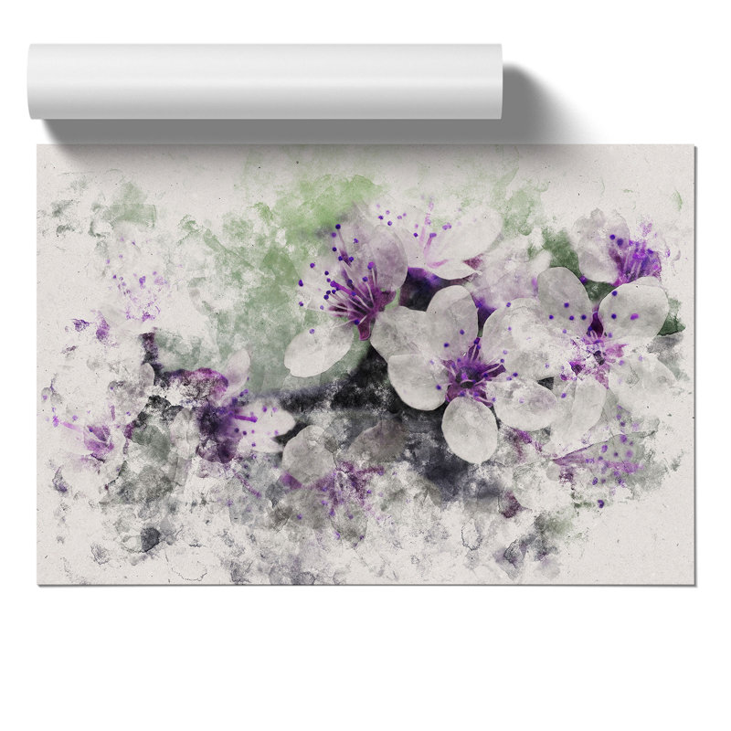 White and Purple Blossoms Watercolour - Frameless Print, 30cm H x 42cm W x 0.1cm D
