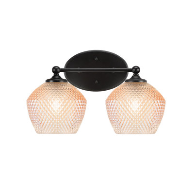 Capri 2 Light Bath Bar Shown In Matte Black Finish With 6" Amber Textured Glass