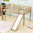 Twin Wood Low Loft Bed With Slide, Ladder And Guardrails-394488732