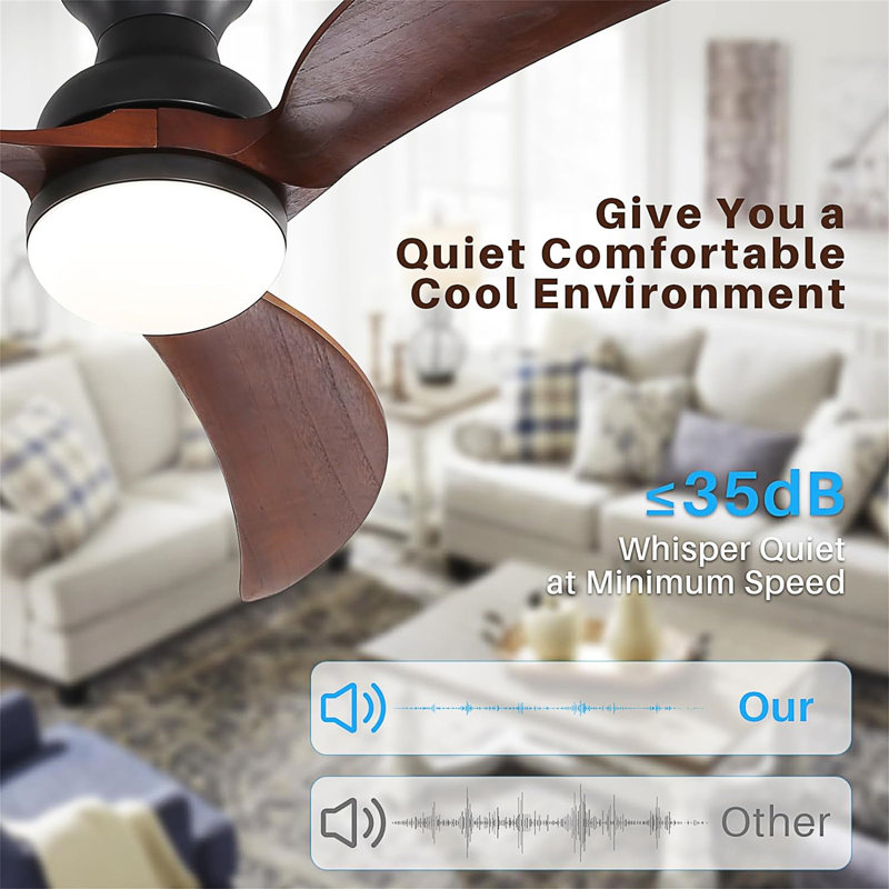 Ventilateur de plafond moderne de 52 pouces avec 3 couleurs à intensité variable, pales en bois massif, télécommande, moteur à courant continu réversible pour la chambre à coucher
