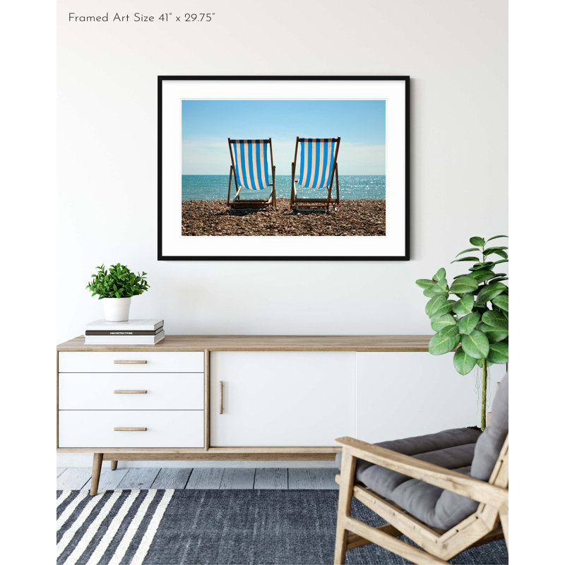 Brighton Beach Chairs - Picture Frame Photograph on Paper , 28.5" H x 40" W, Black Framed