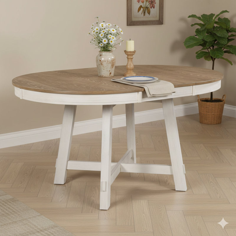 Table de salle à manger extensible rustique avec panneau de 16 pouces, table de cuisine en bois