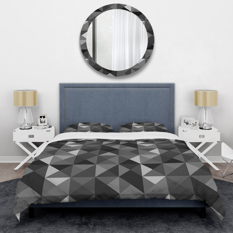 Ensemble de housse de couette moderne gris et noir avec triangles géométriques modernes I