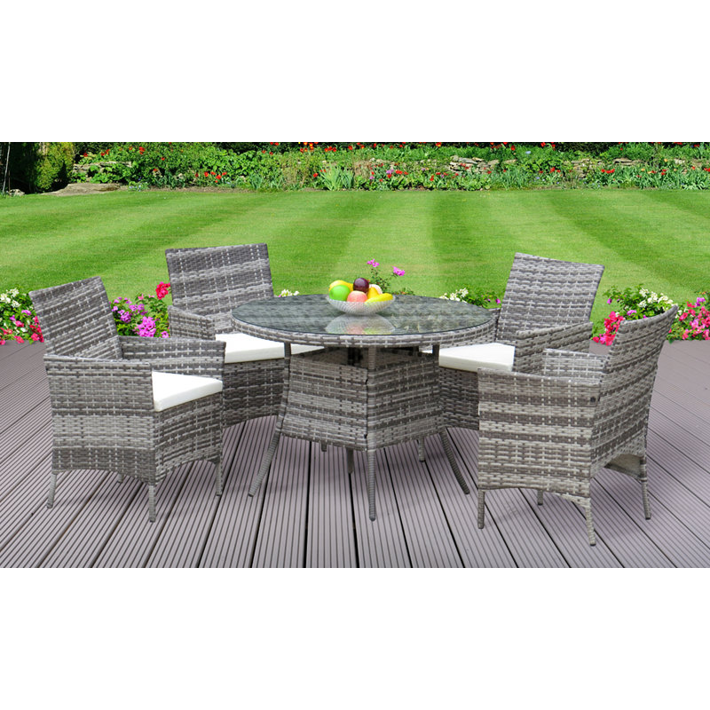 Ballast 4 - Person Patio Dining Set Round Table with Cushions Included, Grey