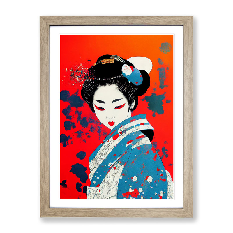 XV1022-4089X Splashed Geisha No.4 - Single Picture Frame Painting, 34cm H x 25cm W x 2cm D, Oak