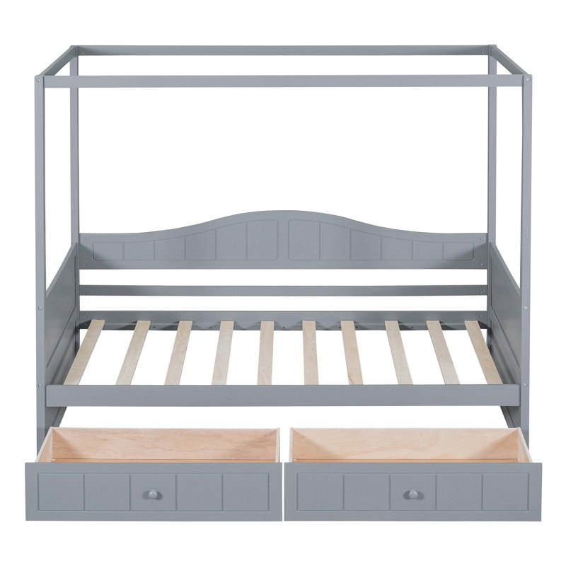 Wood Daybed with 2 Drawers, Gray