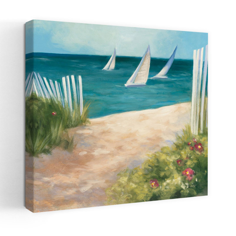 «Coastal Regatta Ii» avec art bleu sur la plage, H 18 po x l 18 po