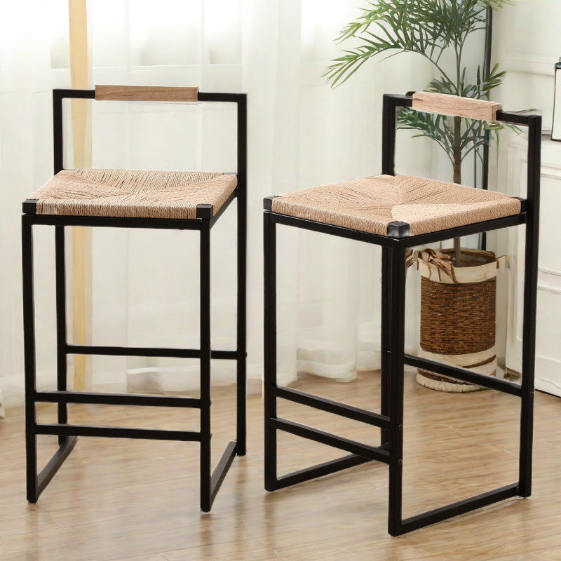 Vanwagoner de 2 tabourets de bar avec dossier et repose-pieds, structure en métal