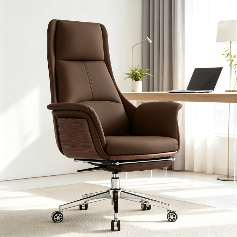 Chaise de bureau simple en similicuir réglable, Brun