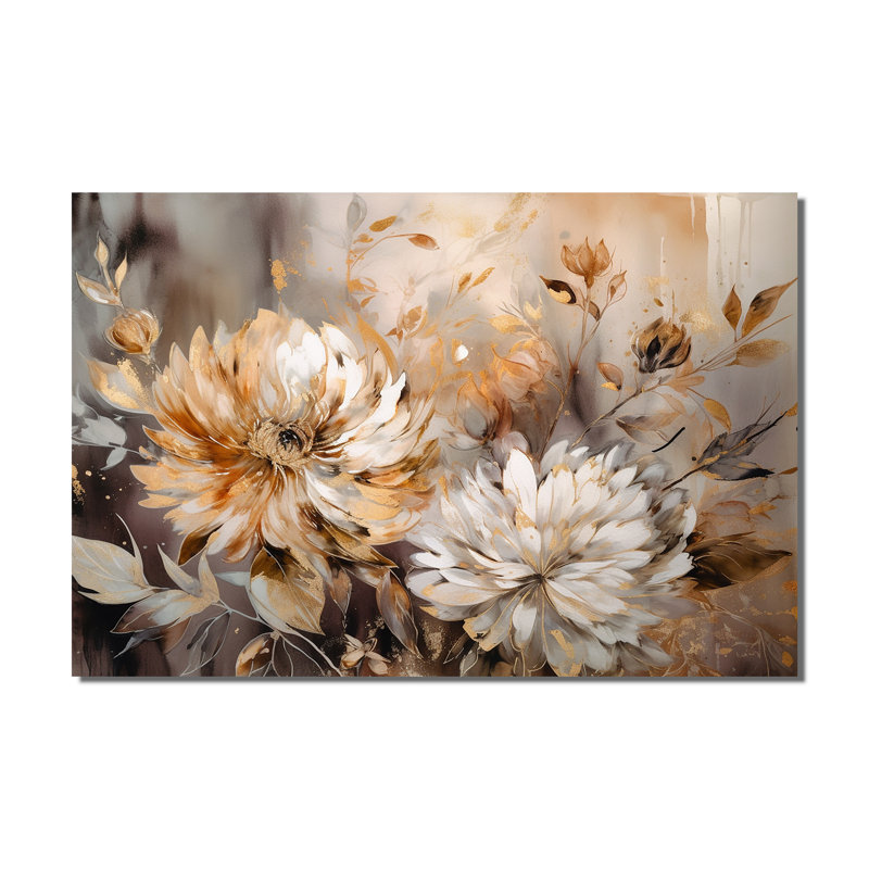 Or blanc, art floral de chrysanthème sur toile - Chysanthemum floral