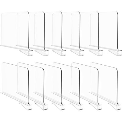 12 PCS Shelf Dividers For Closet Organization Acrylic Clear Closet Shelf Divider For Wooden Shelving Suitable For Wooden Or Vertical Shelves Or Bedroom, Kitchen And Office