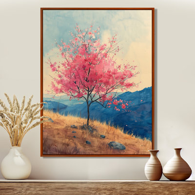 «Rose Cherry Blossom Tree Meadow Dream III», reproduction d'art mural cerisier en fleurs