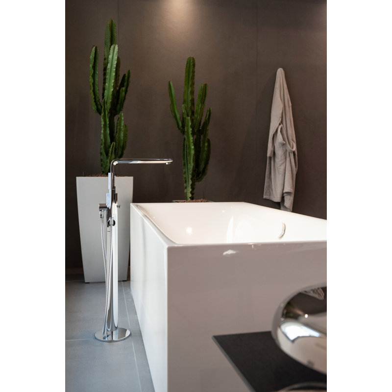 Lineare Single Handle Floor Mounted Tub Filler with Handshower, Starlight
