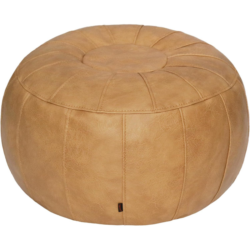 Colombe Upholstered Pouf, Beige Leather Match/Leather