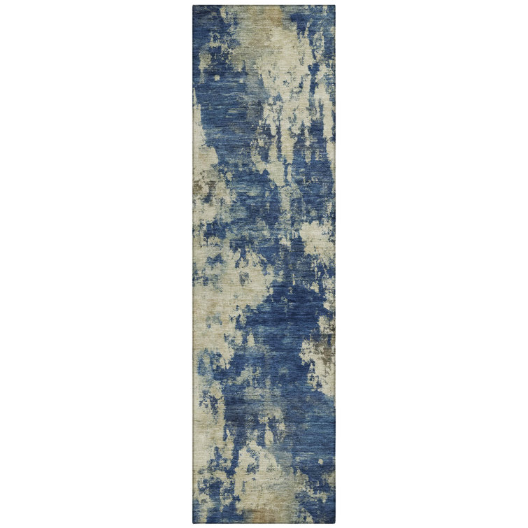 Machine Washable Indoor/Outdoor Xhevrie Navy Rug