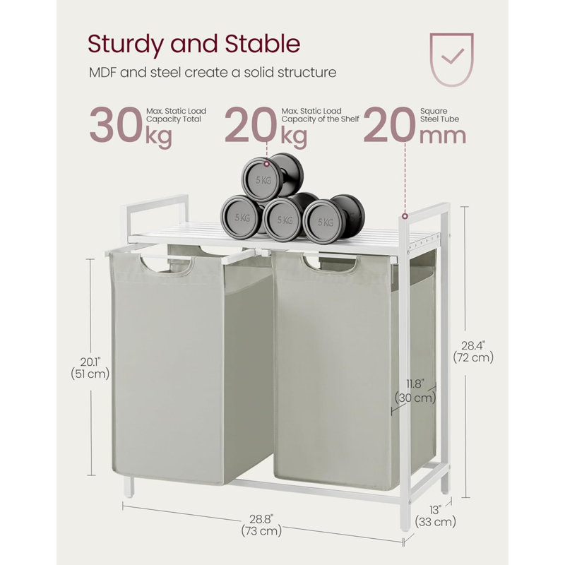 MDF, Steel, Oxford Fabric Laundry Cart, Cream/White