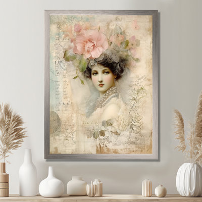 Victorian Lady Pink Roses Rustic Vintage - Rose Wall Art