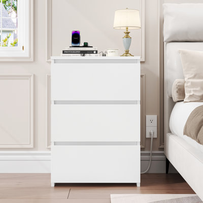 Arieyonna 26"H Nightstands with Outlets & USB Ports, 3 Drawers, White