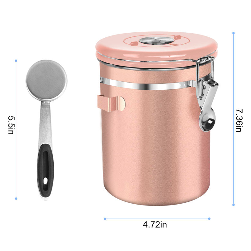 64 l oz. Grande soupape de rangement pour contenant de grains de café en acier inoxydable avec pelle, H 7,36 po x l 4,72 po