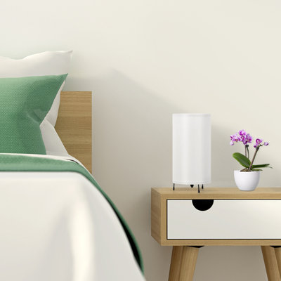 Lampes de table cylindriques de 8 po de haut en tissu blanc avec pieds noirs - lampes d'appoint minimalistes modernes pour chambre à coucher, salon, bureau, table de chevet - base d'ampoule E26 (ampoules non incluses)