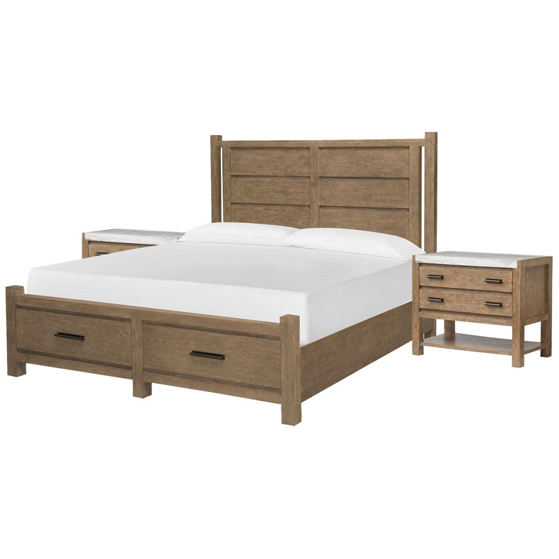 Grand lit avec panneau de rangement Wilmot, 2 Pcs: Bed, Nightstand, Queen