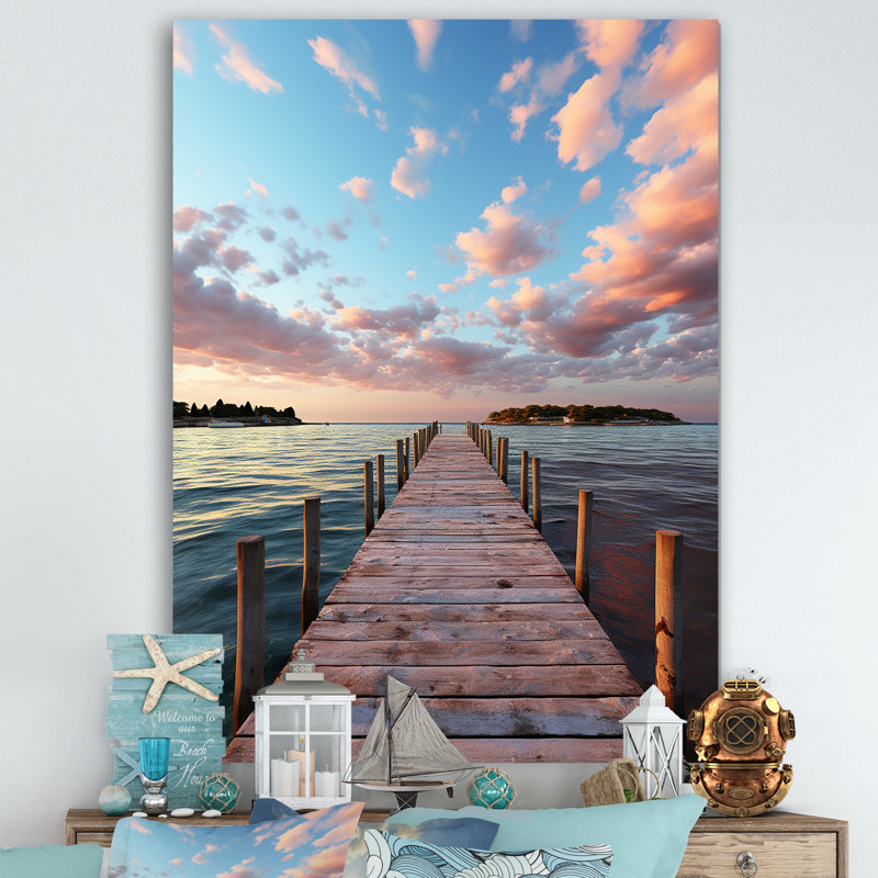 Jetée et quai Tranquil I - art mural de bord de mer pour le salon, Toile tendue, H 44 po x l 34 po x P 1,5 po