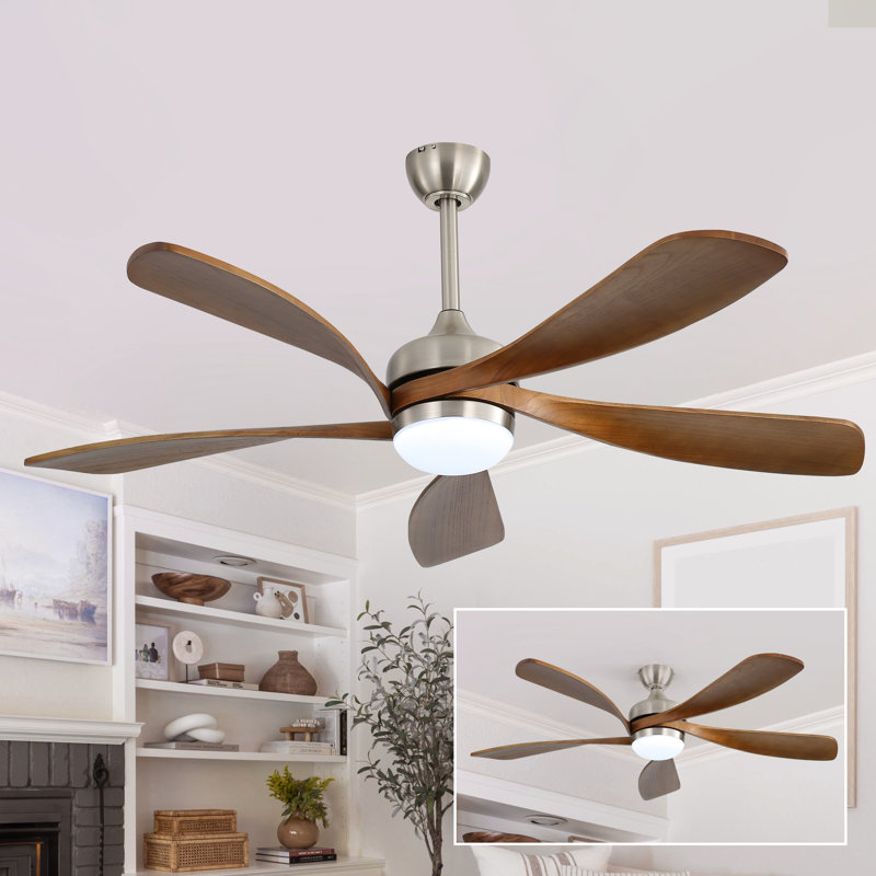  Ventilateur de plafond intelligent moderne de 52 po avec lumière, moteur à courant continu silencieux à 6 vitesses et télécommande à DEL 3 couleurs avec minuterie, sakuragi