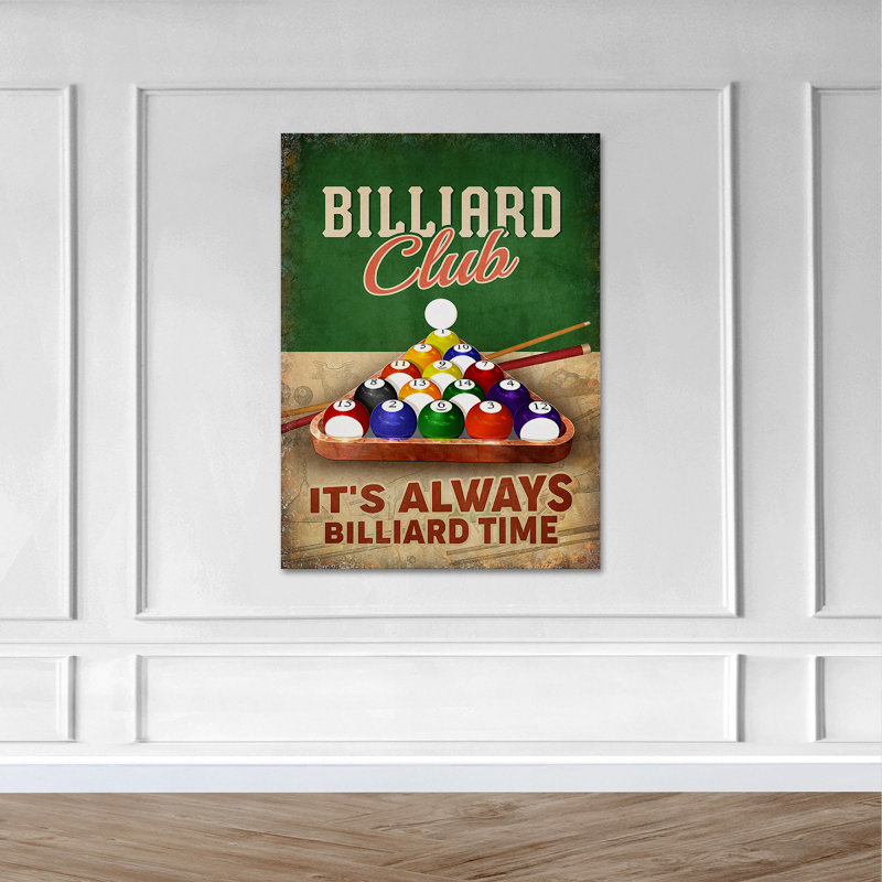 Billiards - It's Always Billiard Time - 1 pièce, reproduction d'art graphique sur toile tendue, H 36 po x l 24 po x P 2 po