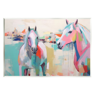 Az-084 - Chevaux pastel abstraits encadrés sur bois par Irena Orlov, peinture