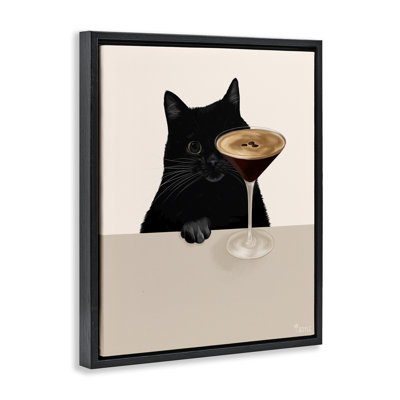 Chat et espresso, art martini encadré par Tara Royle