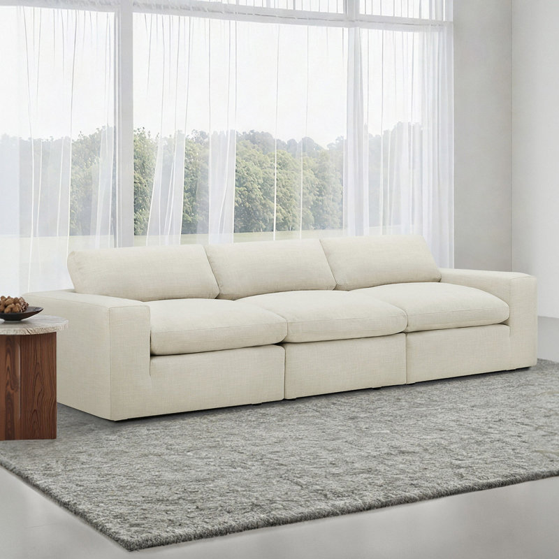 Asher 3 - Piece Upholstered Modular Sectional, Cream Polyester