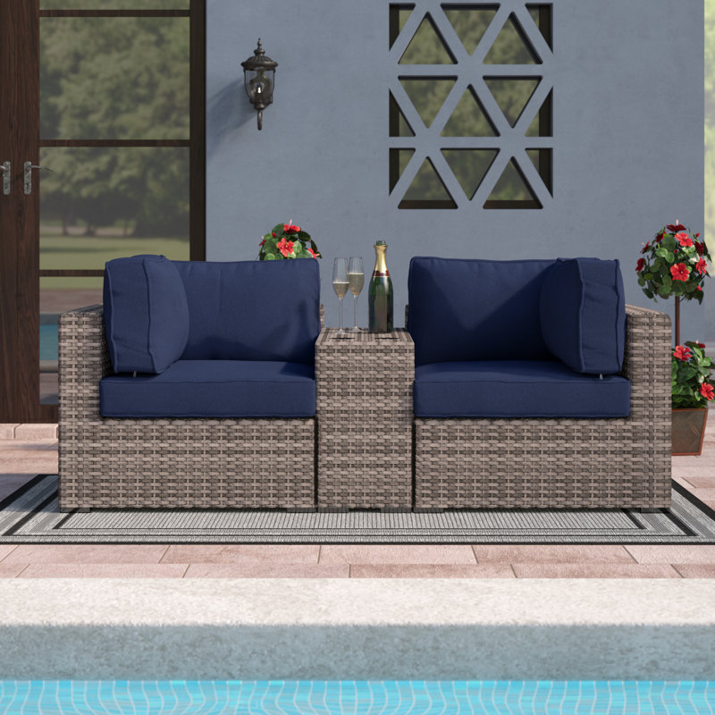 Lazaro Wicker Fully Assembled 2 - Person Seating Group with Sunbrella Cushions, Sunbrella Navy-Blue