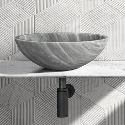 Vasque en marbre naturel gris pour salle de bain, design lisse et élégant, grand lavabo de salle de bain, 400 x 150 mm, fabrication artisanale, trou pré-percé