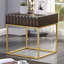 Table basse de style contemporain avec structure en métal et tiroirs dissimulés avec pieds en acier et glissières à roulement à billes