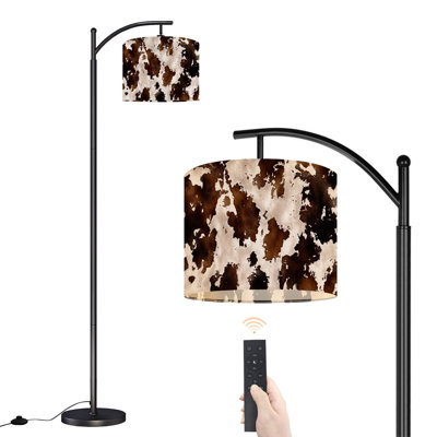 Lampe sur pied à arc avec abat-jour réglable Peau de vache imprimé peau d'animal taches brunes blanches Mammifères texture de la lampe sur pied 3 températures de couleur à haut gradateur avec interrupteur au pied pour la chambre à coucher